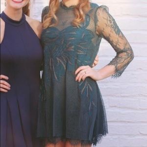 Emerald Green Beaded and Lace mini dress